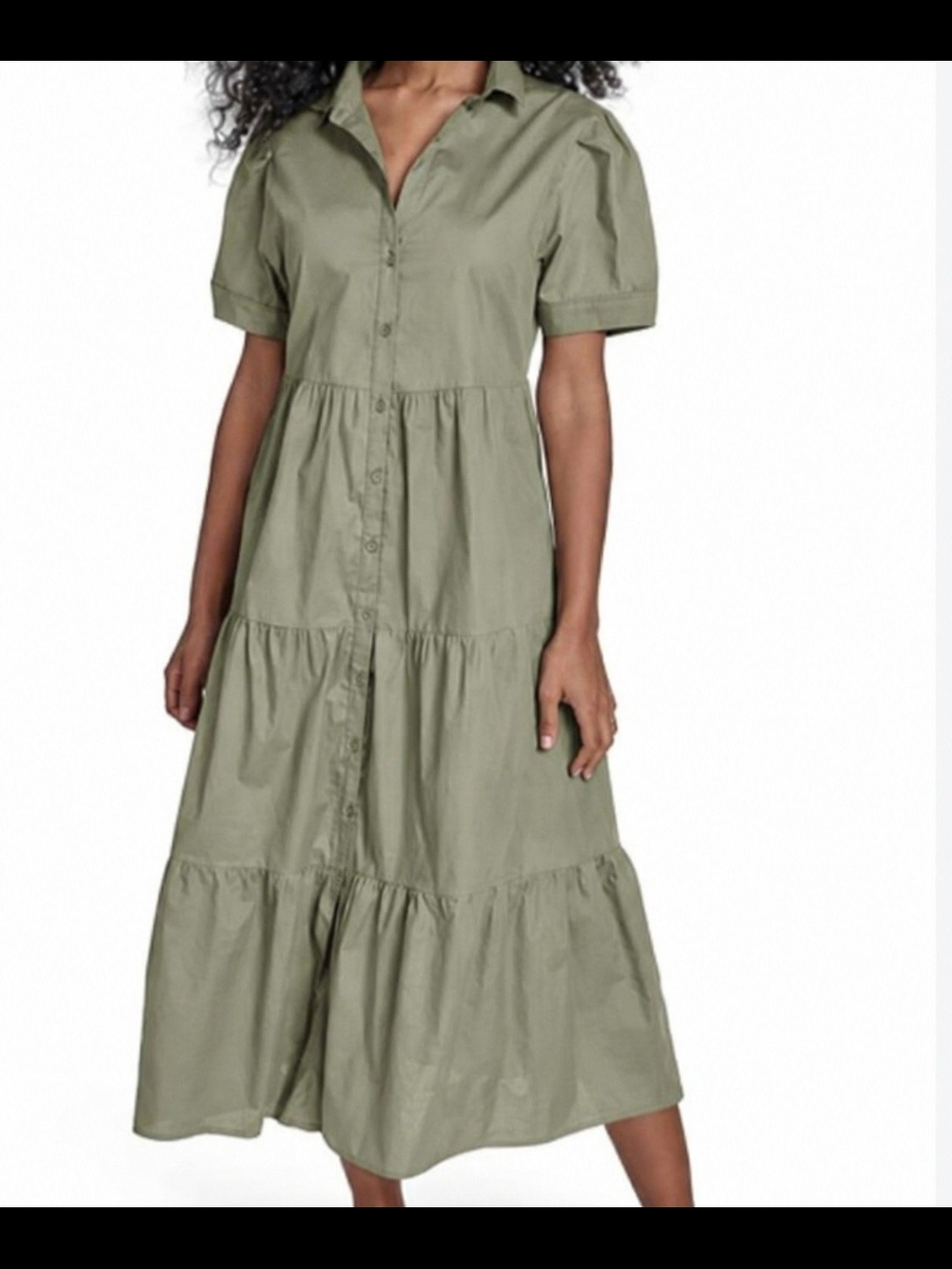 Calvin Klein Olive Tiered Button-Front Midi Dress